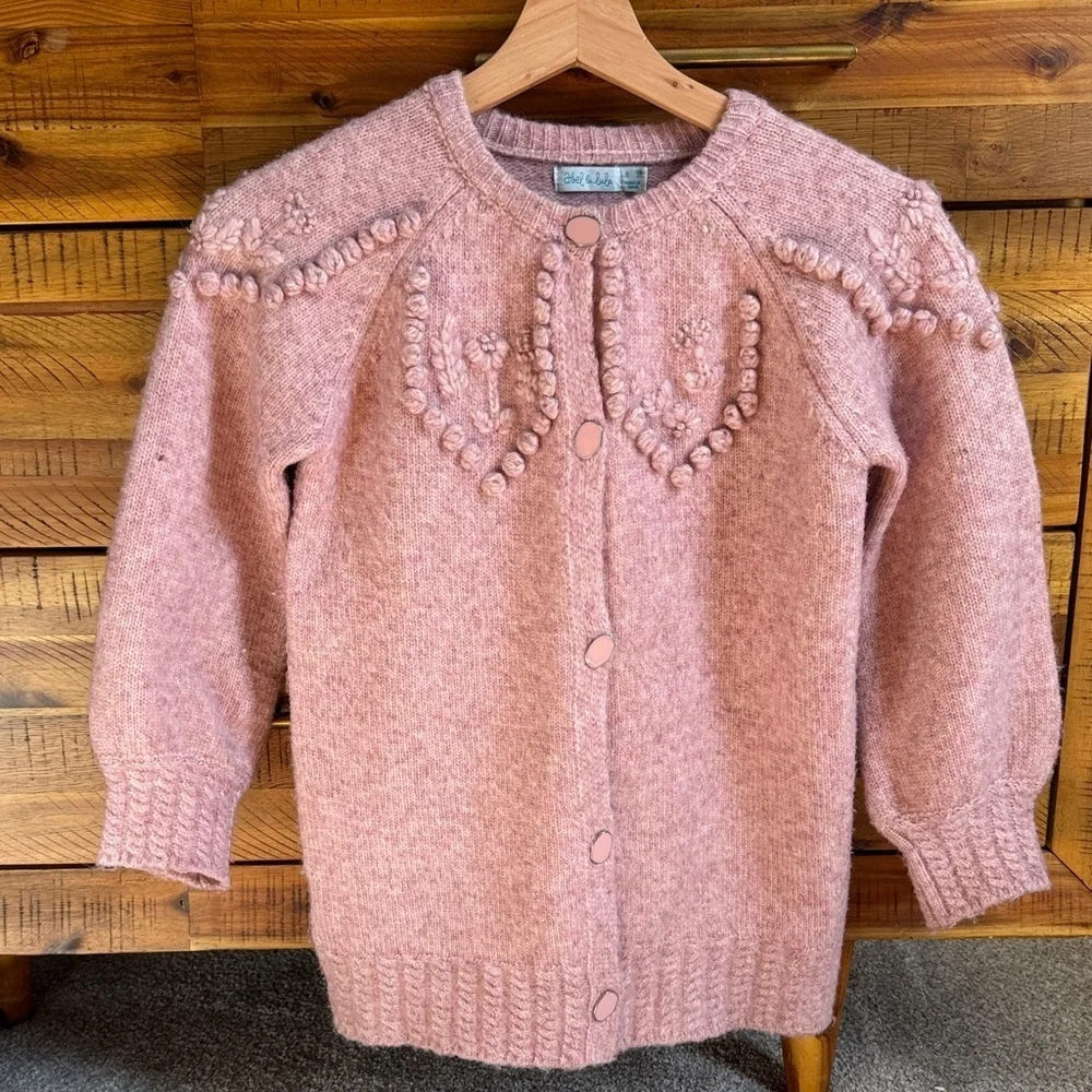 Abel & Lula girls pink knitted floral cardigan